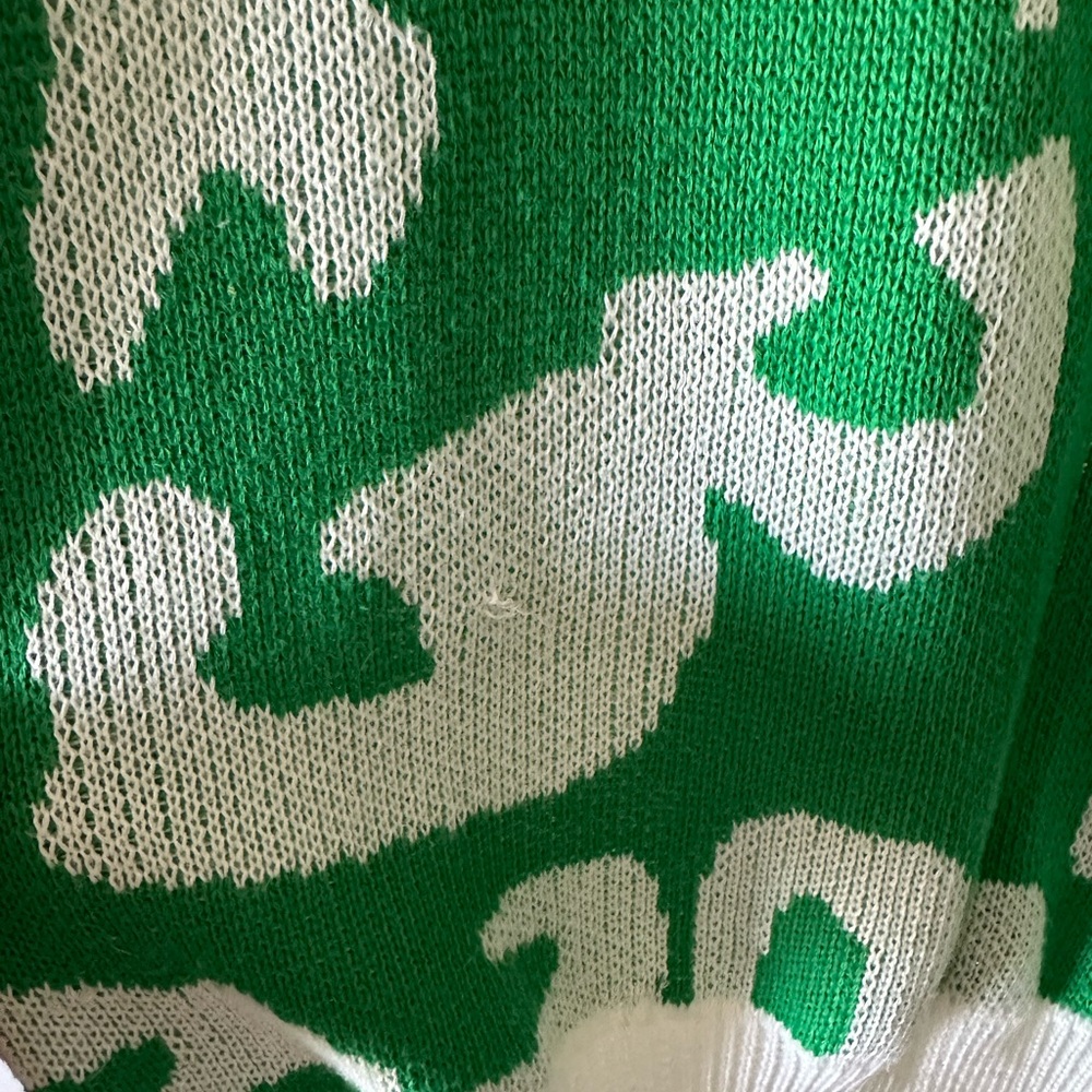 Green and White Leopard Print Women's Sweater - Picture 5 of 5